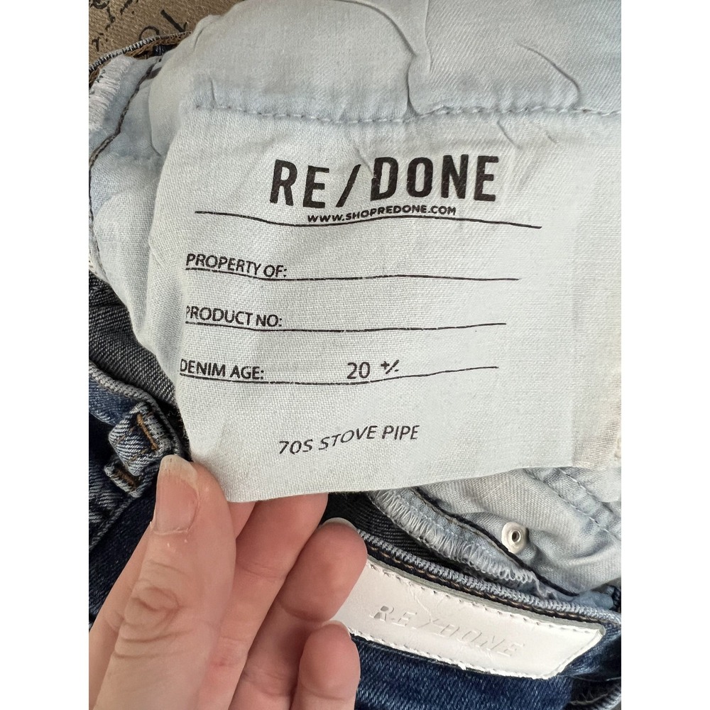 RE/DONE 70s Stove Pipe Distressed High Rise Medium Wash Crop Jeans Size 26 - Picture 4 of 9